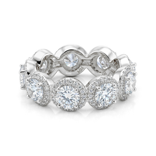 Allegra - anello eternity con moissanite, montatura halo e pietre secondarie