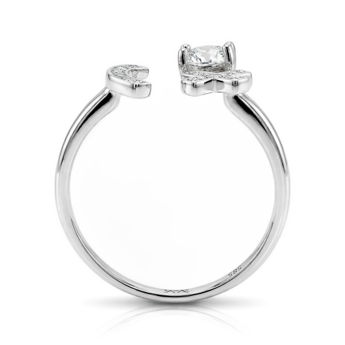 Lexis - anello con moissanite e motivo a croce e mezzaluna con pavé