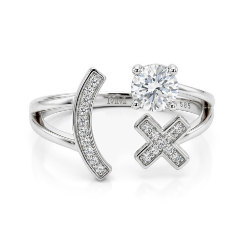 Lexis - anello con moissanite e motivo a croce e mezzaluna con pavé