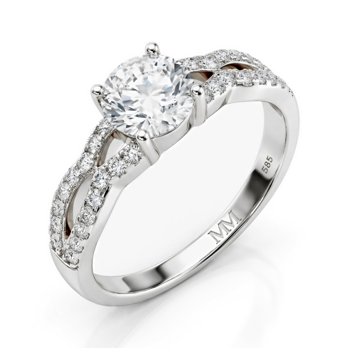 Verity - anello di fidanzamento con moissanite e gambo intrecciato