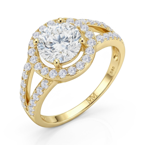 Regalyn - anello di fidanzamento con moissanite, montatura halo e gambo sdoppiato