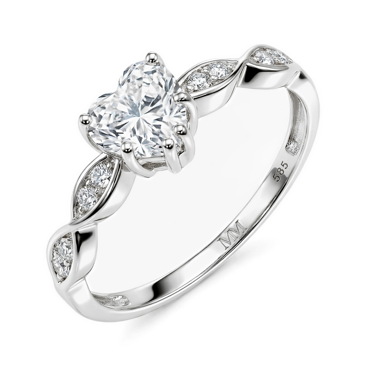 Affection - anello di fidanzamento con moissanite taglio a cuore e gambo intrecciato
