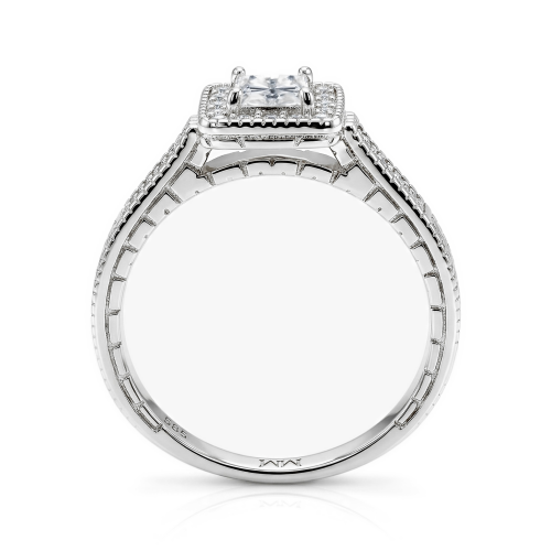 Paragone - anello di fidanzamento halo con moissanite taglio princess e corpo dell’anello dalla superficie lavorata
