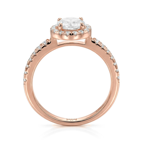 Dynara - anello di fidanzamento con moissanite, montatura halo e corpo dell’anello con pavé