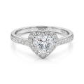 Amoria - anello di fidanzamento con moissanite taglio a cuore, montatura halo e pietre laterali con incastonatura a pavé