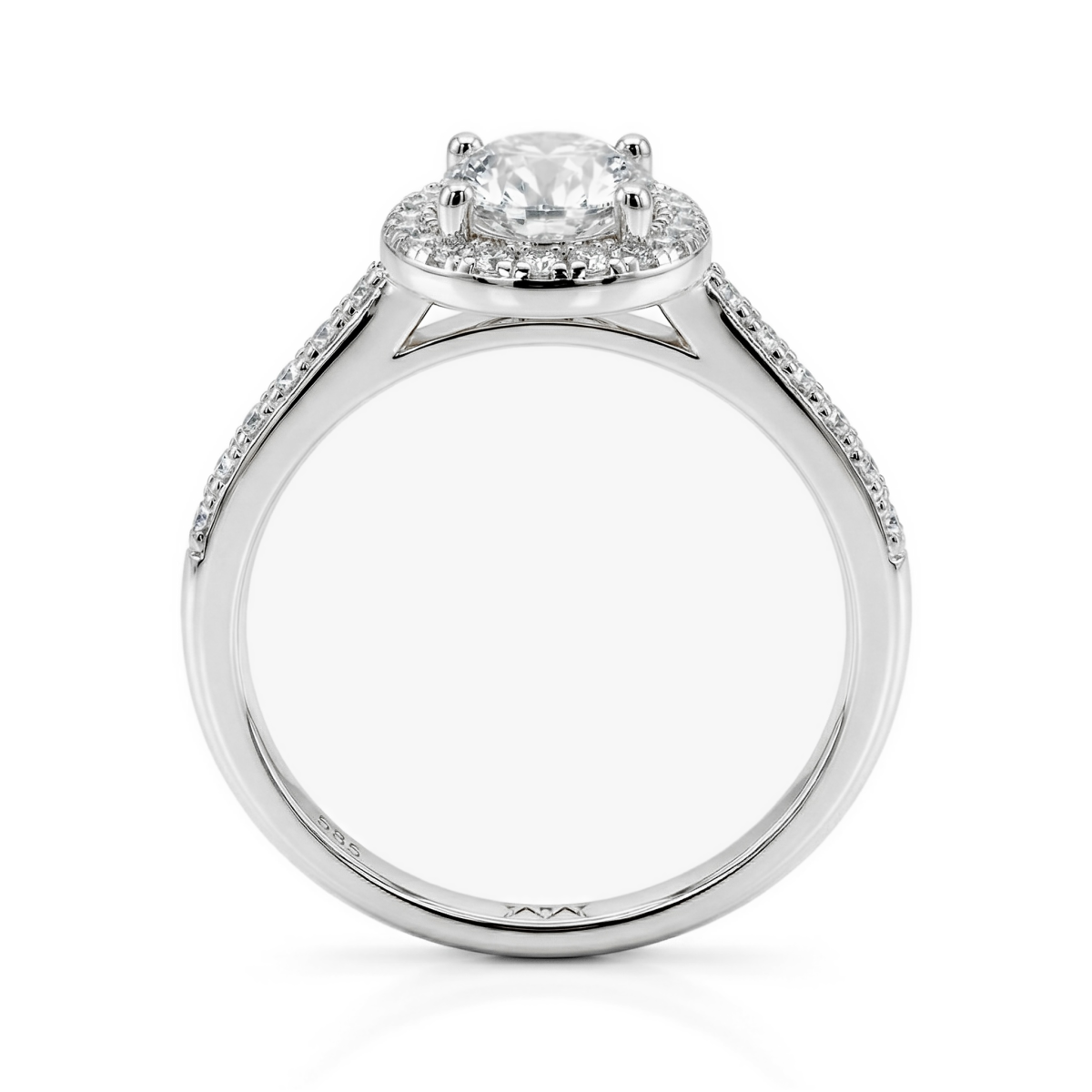 Orletta - anello di fidanzamento con moissanite ovale, montatura halo a pavé e corpo dell’anello a pavé