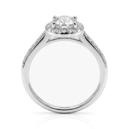 Orletta - anello di fidanzamento con moissanite ovale, montatura halo a pavé e corpo dell’anello a pavé