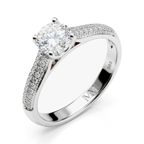 Venette - anello di fidanzamento con moissanite e pietre laterali in pavé