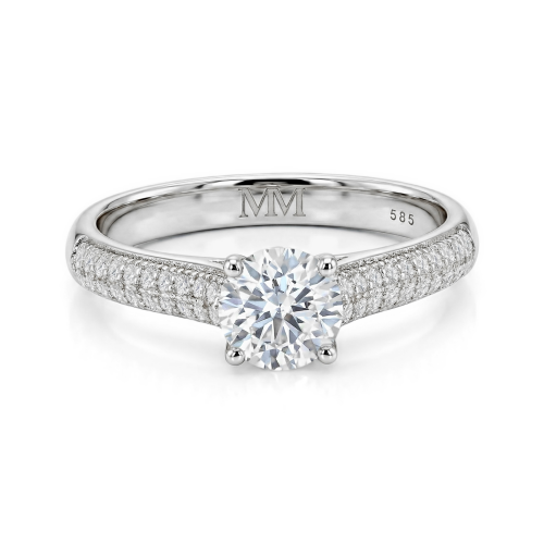 Venette - anello di fidanzamento con moissanite e pietre laterali in pavé