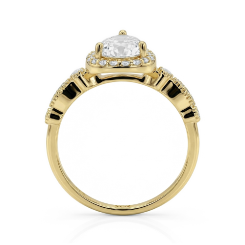 Elanore - anello di fidanzamento halo con moissanite taglio a goccia e corpo dell’anello a torsione con pavé