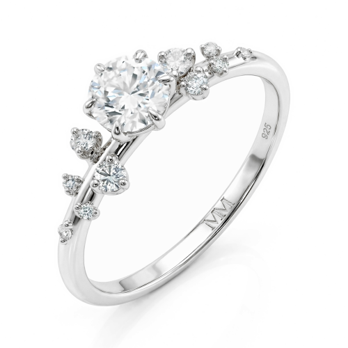Aurora - anello con moissanite e pietre laterali minimaliste