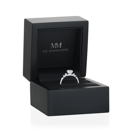 Aurora - anello con moissanite e pietre laterali minimaliste