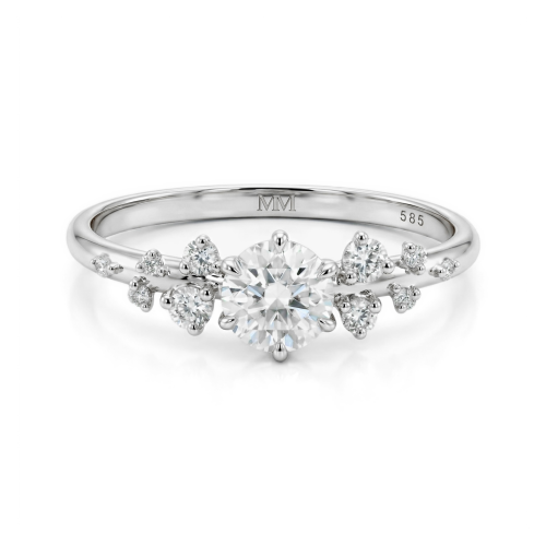 Aurora - anello con moissanite e pietre laterali minimaliste