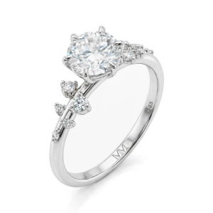 Aurora - anello con moissanite e pietre laterali minimaliste