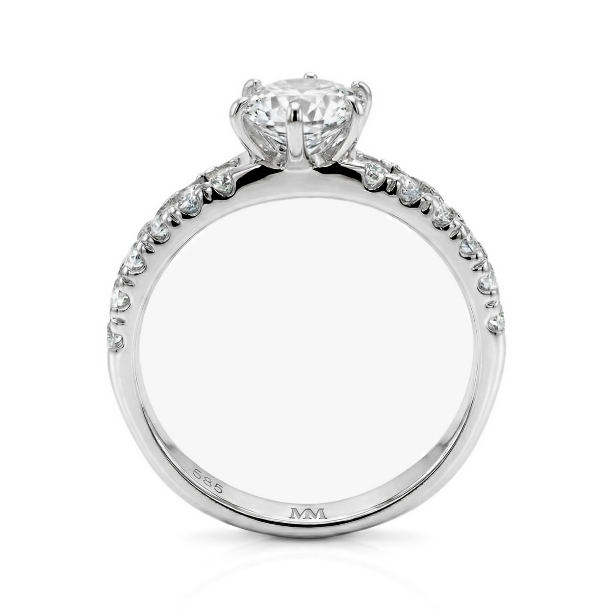 Serena - anello con moissanite e pietre laterali a doppio pavé