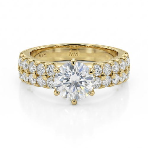 Serena - anello con moissanite e pietre laterali a doppio pavé