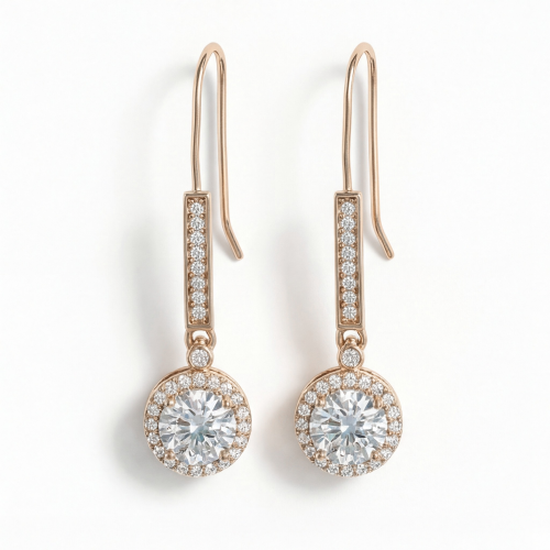 Luminary - orecchini pendenti con moissanite e montatura halo