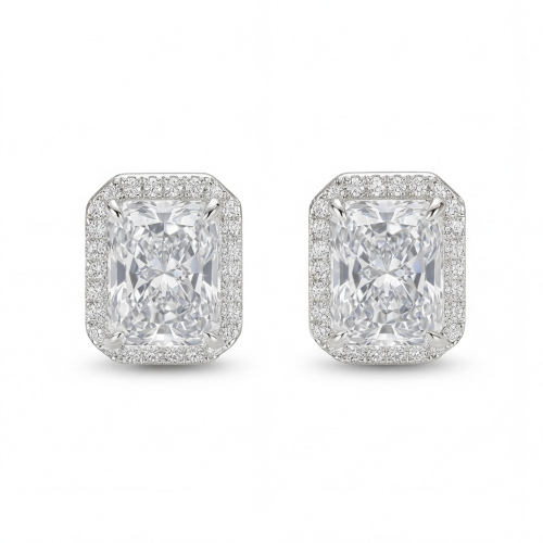 Aura - orecchini a lobo con pietre di moissanite a taglio radiant e montatura halo