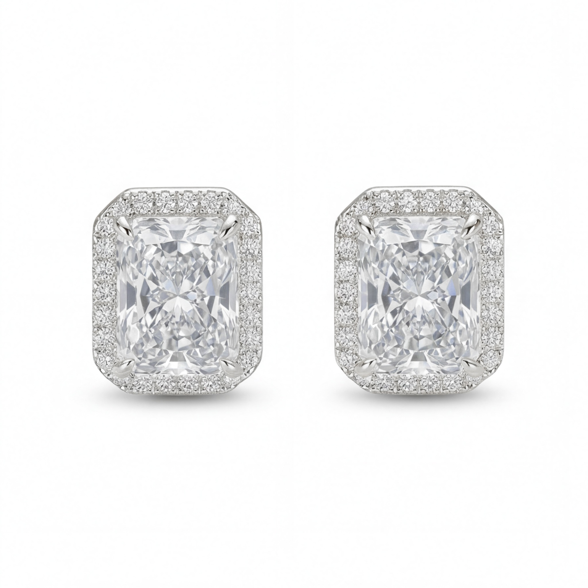 Aura - orecchini a lobo con moissanite dal taglio radiant in montatura halo