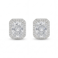 Aura - orecchini a lobo con moissanite dal taglio radiant in montatura halo