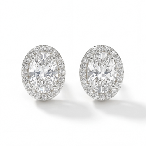 Ellipse - orecchini a lobo con moissanite ovale e montatura halo