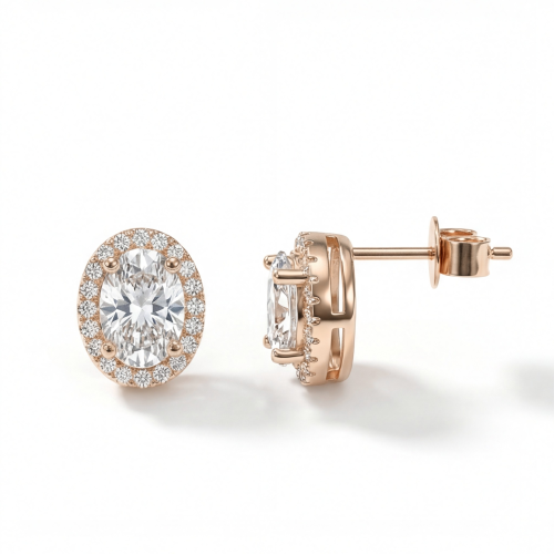 Ellipse - orecchini a lobo con moissanite ovale e montatura halo