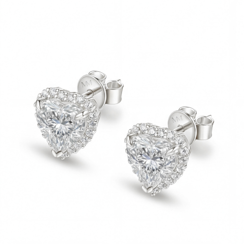 Belleza - orecchini con moissanite a cuore e montatura halo