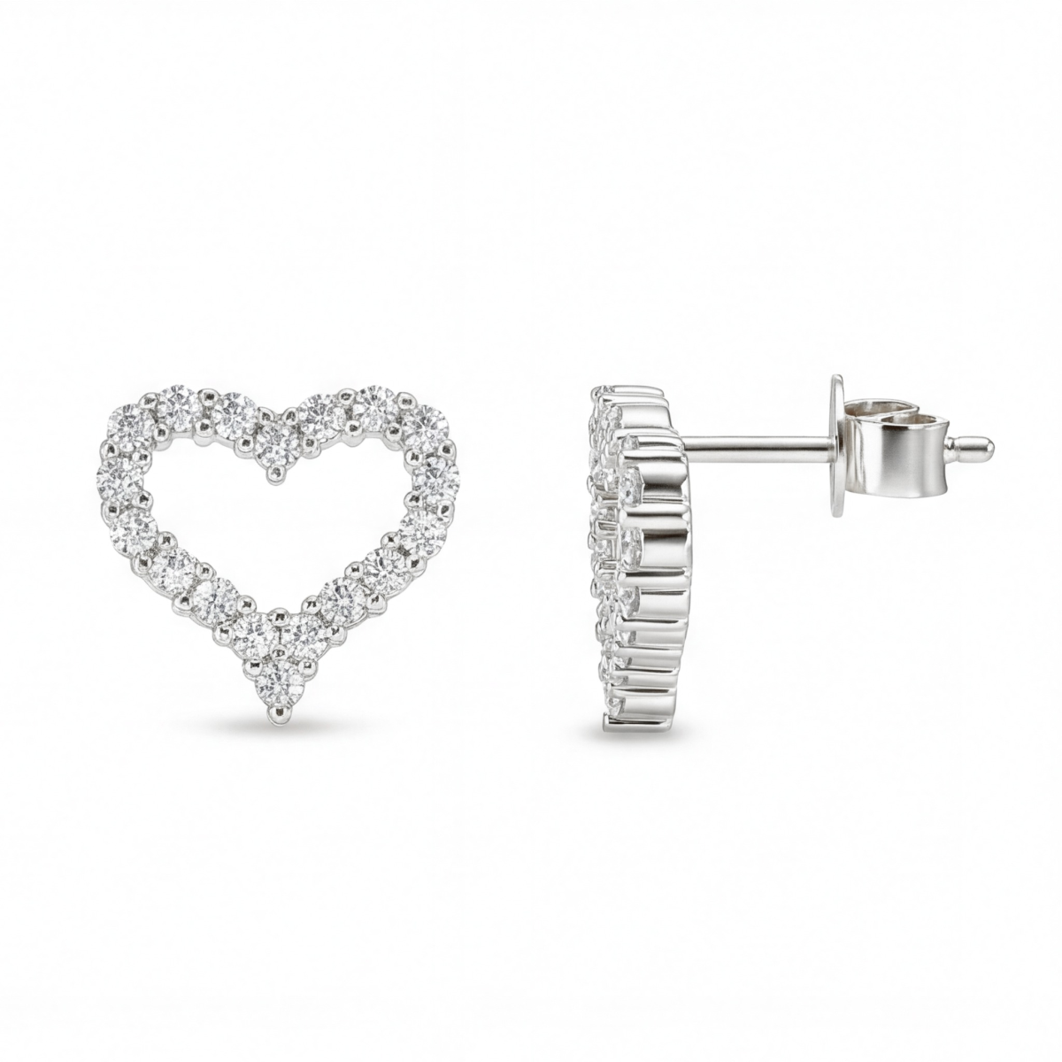 Corazon - orecchini a lobo con moissanite e incastonatura a pavé a forma di cuore