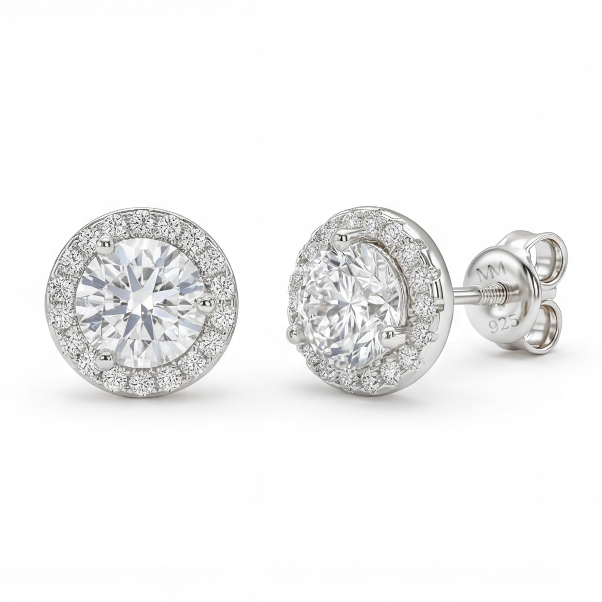 Orbis - orecchini a lobo con moissanite e montatura halo