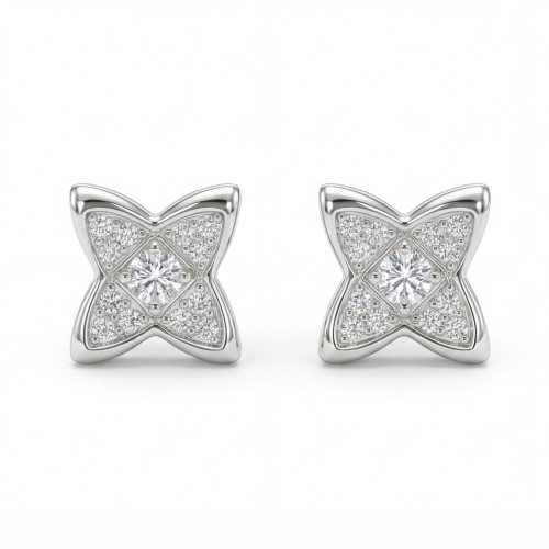 Sparkling Flowers - orecchini a lobo con moissanite e incastonatura a pavé