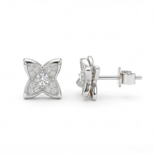 Sparkling Flowers - orecchini a lobo con moissanite e incastonatura a pavé