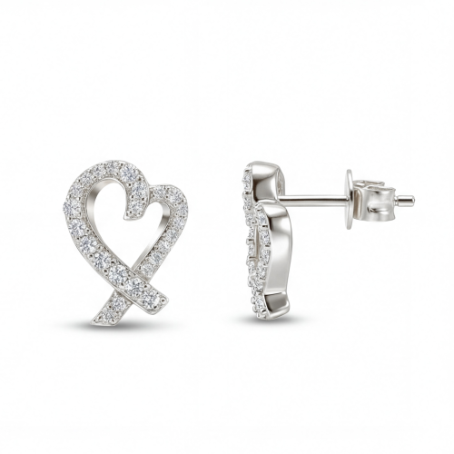 Heart Strings - orecchini a lobo con moissanite e incastonatura a pavé