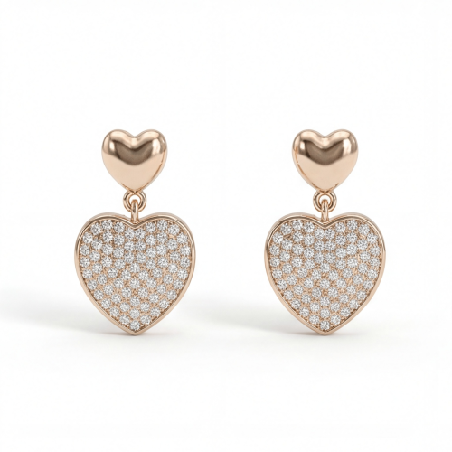 Hearts of Pavé - orecchini pendenti con moissanite e incastonatura a pavé