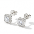 Tetrona - orecchini a lobo con moissanite taglio Asscher in montatura halo