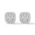 Tetrona - orecchini a lobo con moissanite taglio Asscher in montatura halo