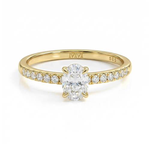 Nina - anello con moissanite ovale e pietre laterali in pavé