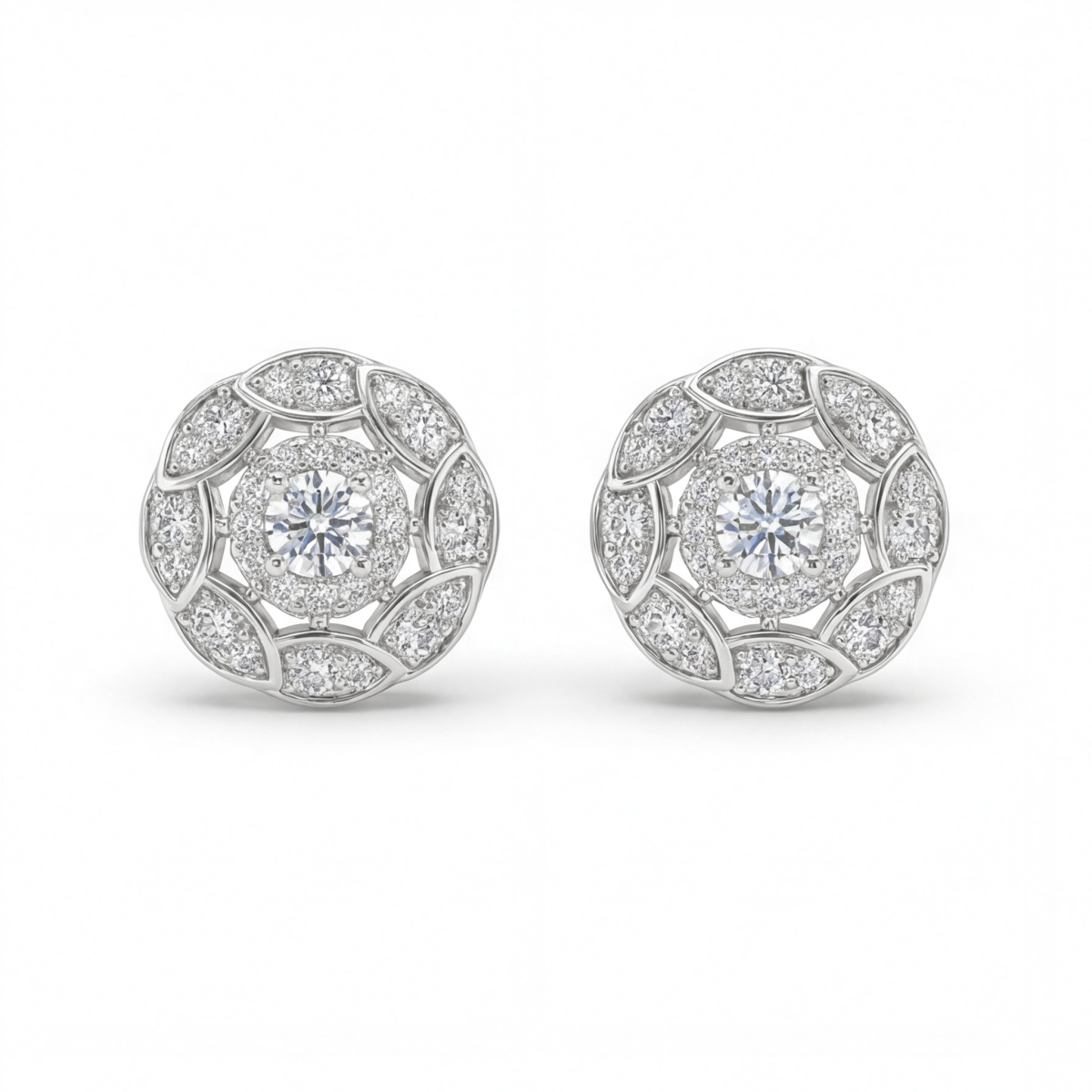Double Halo - orecchini a lobo con moissanite e montatura halo