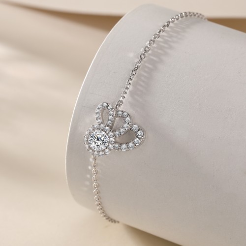 Ornella - bracciale con moissanite, montatura halo floreale e catena regolabile