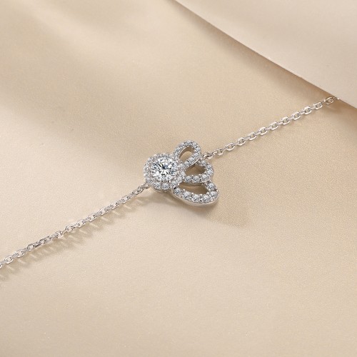 Ornella - bracciale con moissanite, montatura halo floreale e catena regolabile