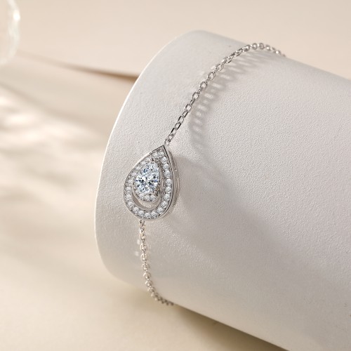 Peraise - bracciale con moissanite di taglio a goccia e catena a maglie con halo