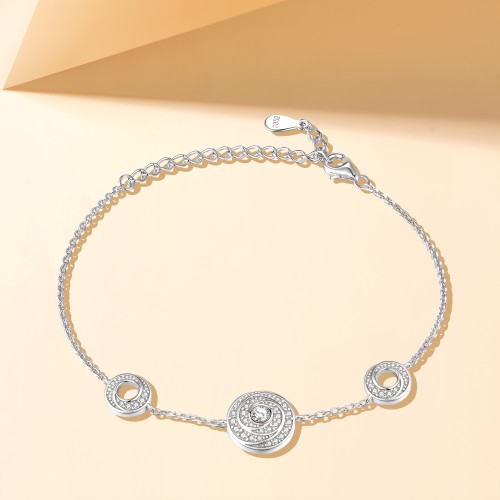 Cirquel - bracciale con moissanite ed elementi concatenati con doppia corona di pietre