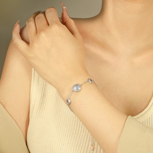 Cirquel - bracciale con moissanite ed elementi concatenati con doppia corona di pietre