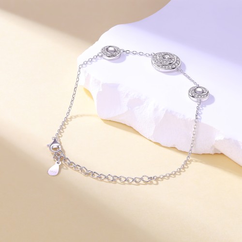 Cirquel - bracciale con moissanite ed elementi concatenati con doppia corona di pietre