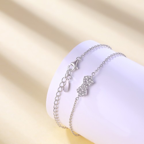 Gleamique - bracciale con motivo a fiocco impreziosito da moissanite e catena regolabile