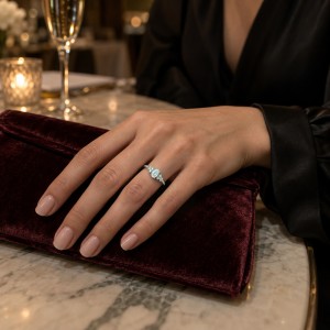Ovaline - anello con moissanite ovale e pietre laterali minimaliste
