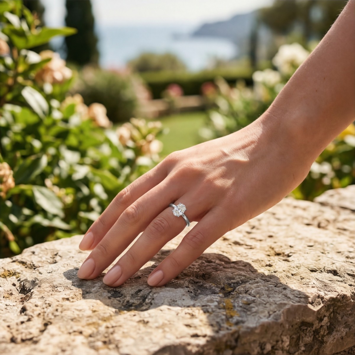 Ovalique - anello di fidanzamento solitario classico con moissanite ovale