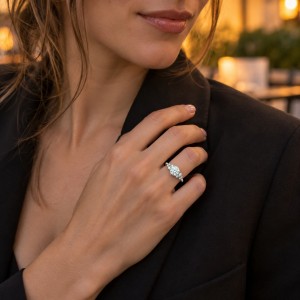Aurora - anello con moissanite e pietre laterali minimaliste