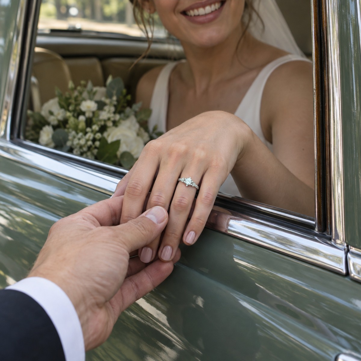 Primrose - anello vintage con moissanite rotonda e spalle floreali