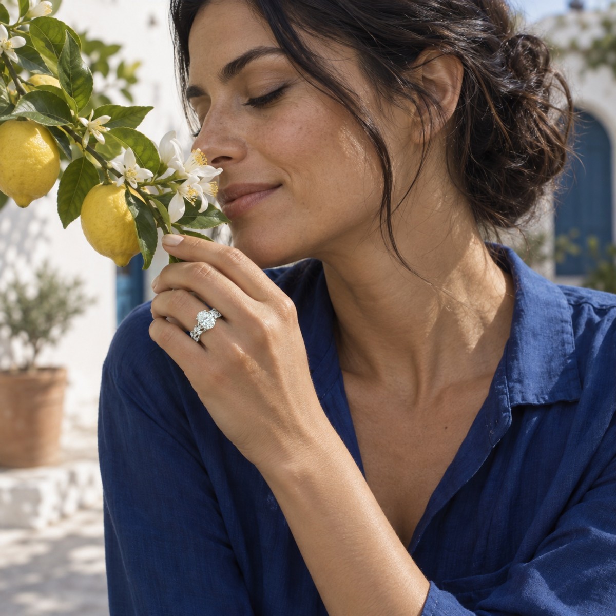 Wisteria - anello con moissanite ovale e corpo dell’anello a tralcio intrecciato