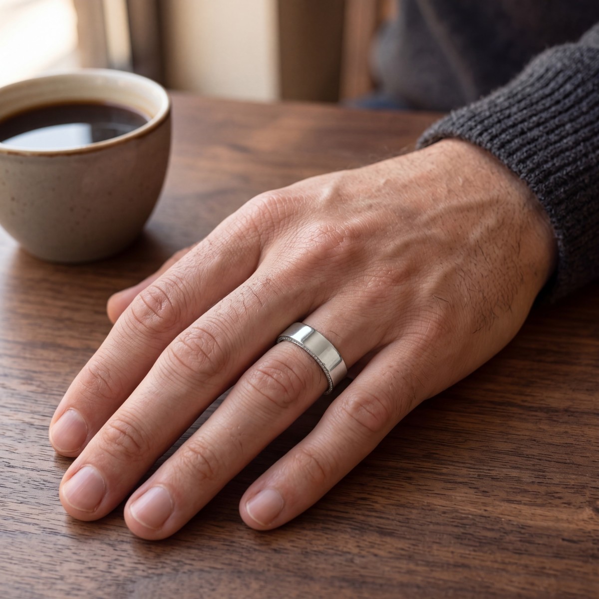 Horizon - fede nuziale da uomo con moissanite e bordi in pavé